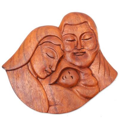 Jesus' Birth,'Hand Carved Balinese Relief Panel of the Holy Family'