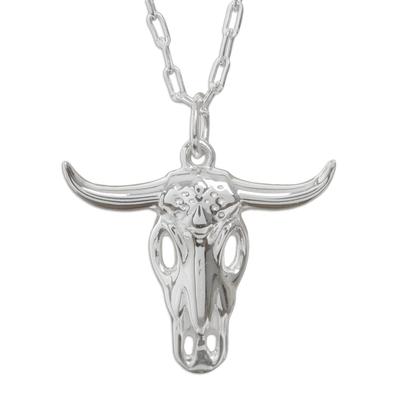 Ghost Bull,'925 Sterling Silver Bull Skull Pendant Necklace From Taxco'