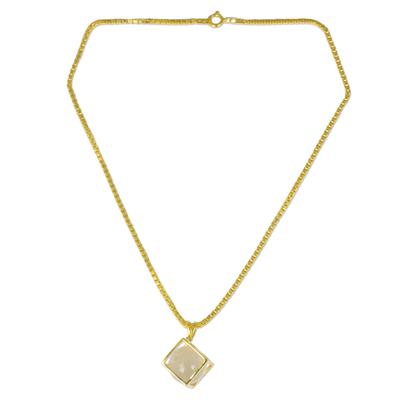 Translucent Raindrop,'Gold Plated Crystalline Quartz Artisan Crafted Necklace'