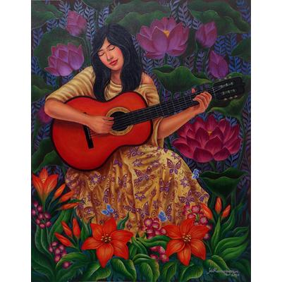 Song of My Guitar,'Portrait of a Woman with a Guitar Painting from Java'