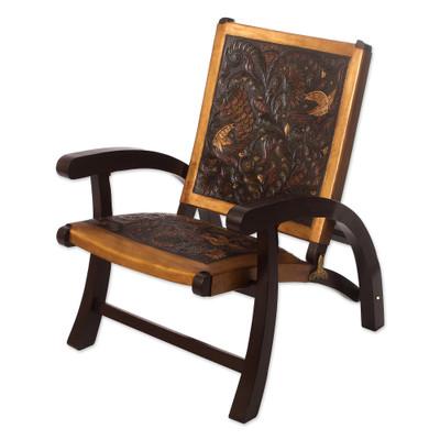 Colonial Royalty,'Hand-Tooled Leather and Mohena Wood Chair from Peru'