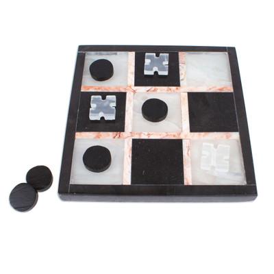 Rose on Black,'Marble Tic Tac Toe Board Game from Mexico'