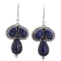 Droplet Trios,'Lapis Lazuli and Sterling Silver Dangle Earrings from India'