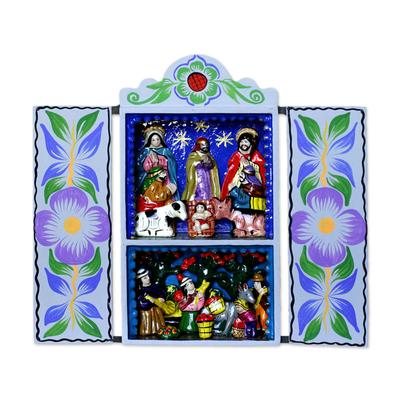 'Blue Christmas' - Christmas Nativity Retablo Folk Art Handmade in Peru