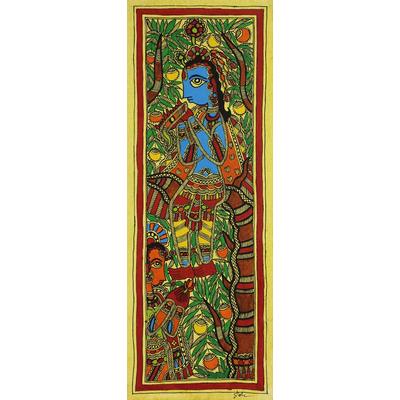 Song of Love,'Authentic India Madhubani Painting of Krishna and Radha'