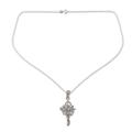 Blue topaz cross pendant necklace, 'Precious Trinity'