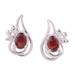 'Rhodium Plated Garnet Paisley-Shaped Earrings from India'