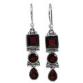 Radiant Glamour,'Geometric Garnet and Sterling Silver Dangle Earrings'