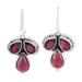 Droplet Trios,'Garnet and Sterling Silver Dangle Earrings from India'