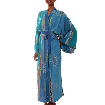 Women's batik robe, 'Green Baliku' - Women's Uniqu...
