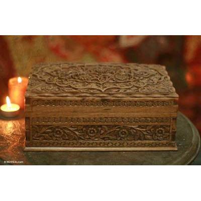 'Mystical Garden' - Floral Carved Wood Jewelry Box