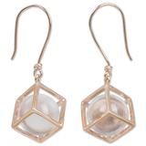 Frozen Rain,'Artisan Crafted Quartz and Rose Gold Plated Dangle Earrings'