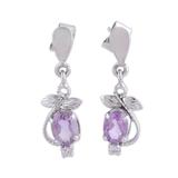 Purple Fruit,'Amethyst and Cubic Zirconia Dangle Earrings from India'