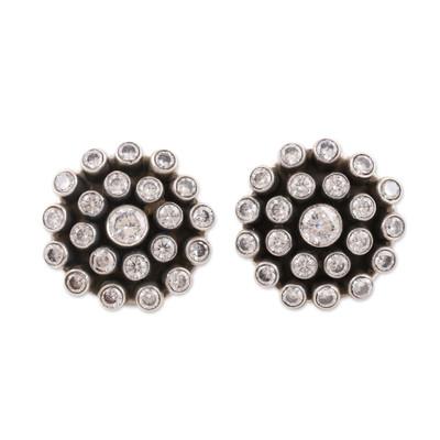 Precious Clarity,'Cubic Zirconia and Sterling Silver Button Earrings'