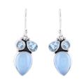 Oceanic Dazzle,'Sterling Silver Blue Topaz and Chalcedony Dangle Earrings'