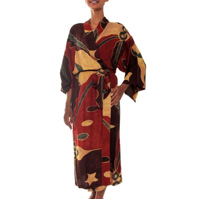 Women's batik robe, 'Coral Reefs' - Women's Batik ...