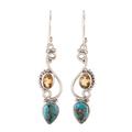 Mystical Swirl,'Citrine and Composite Turquoise Dangle Earrings from India'