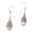 Mermaid Glow,'Swirl Pattern Cultured Pearl Dangle Earrings from Bali'