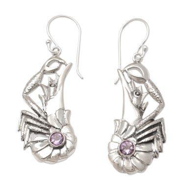 Queen Lobster,'Amethyst Lobster Dangle Earrings'