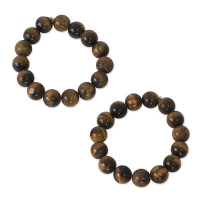 Tiger's eye beaded stretch bracelets, 'Esombo' (pair)