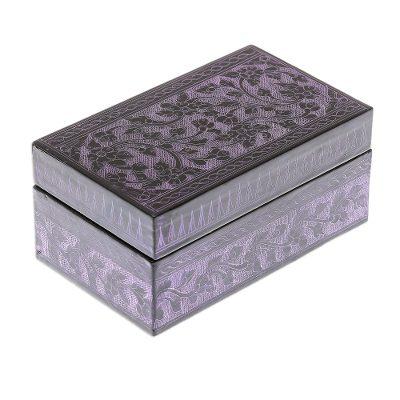 Lacquered wood box, 'Blossoming in Purple'