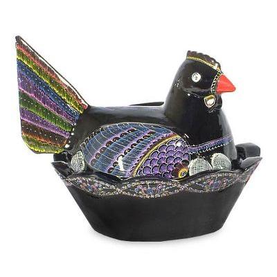 Lacquered wood box, 'Comfy Hen'