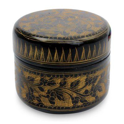 Lacquered wood box, 'Exotic Golden Flora'