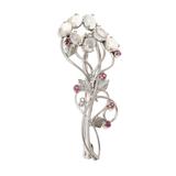 Rajasthani Royalty,'Rhodium Plated Moonstone and Ruby Brooch from India'