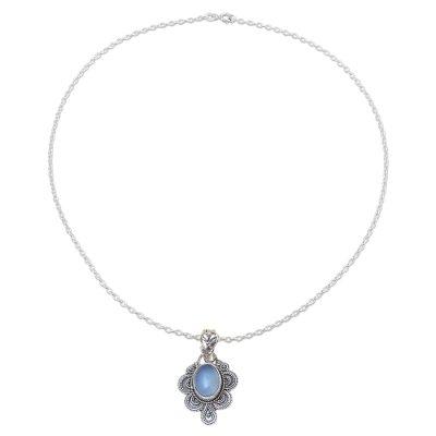 Chalcedony pendant necklace, 'Blue Antique Radiance'