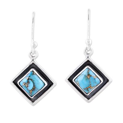 Chic Kites in Blue,'Sterling Silver and Blue Composite Turquoise Dangle Earrings'
