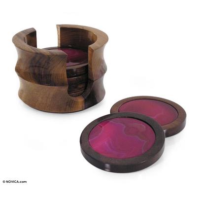 'Wild Pink' (set of 6) - Hand Crafted Dyed Agate Coasters