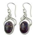 Sterling silver dangle earrings, 'Purple Dew'