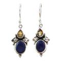 Indian Fog,'Citrine Lapis Lazuli Dangle Earrings from India'