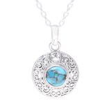 Elegant Sea,'Composite Turquoise Sterling Silver Round Pendant Necklace'