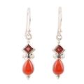 Dancing Red Gems,'Indian Garnet and Carnelian Dangle Earrings'