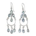 Blue topaz chandelier earrings, 'Azure Elegance'