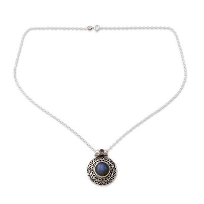 Labradorite and amethyst pendant necklace, 'Aurang...