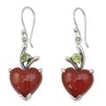 'A Sigh of Romance' - Heart Jewelry Earrings with Red Onyx and Peridot