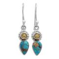 Watery Allure,'Citrine and Composite Turquoise Dangle Earrings from India'