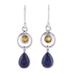 Gleaming Midnight,'Lapis Lazuli and Citrine Dangle Earrings from India'