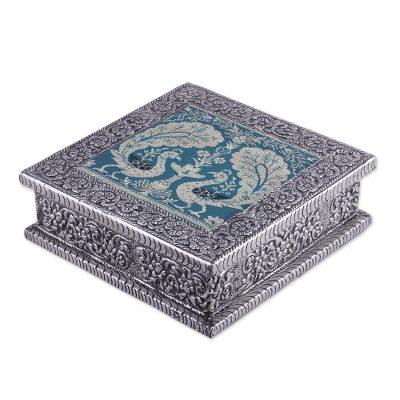 Majestic Peacock,'Nickel Plated Brass Decorative Box with Peacocks from India'