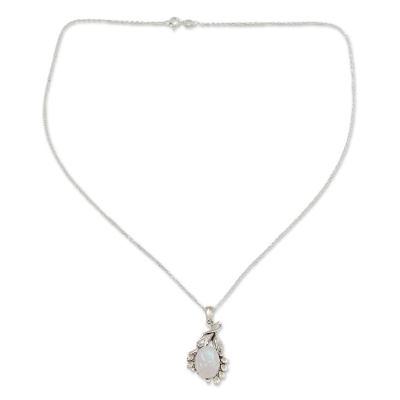 Rainbow moonstone pendant necklace, 'Radiance'