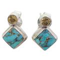 Turquoise Sparkle,'Indian Citrine Earrings with Composite Blue Turquoise'