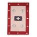 Khaki Geometry,'Crimson and Khaki Geometric Wool Area Rug from India (4x5.5)'