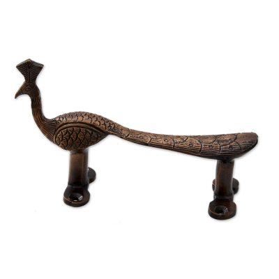 Peacock Passage,'Antiqued Peacock Indian Door Handle in Copper Plated Brass'