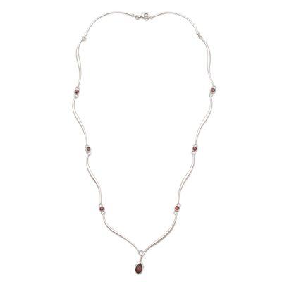 'Silver Tendrils' - Handcrafted Sterling Silver and Garnet Necklace