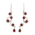 Dancing Passion,'Natural Garnet and Scrolling Sterling Silver Dangle Earrings'