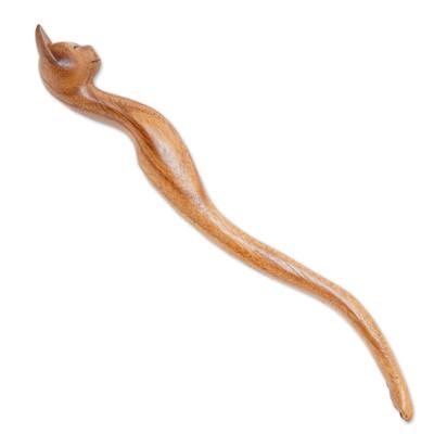 Helpful Cat,'Cat-Themed Natural Wood Back Scratcher from Bali'