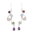 'Multi-Gemstone and Scrolling Sterling Silver Dangle Earrings'