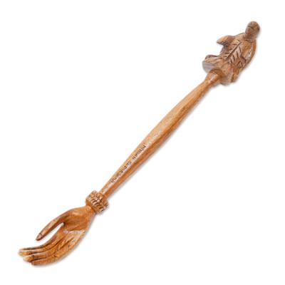 Turtle Relief in Natural,'Turtle Themed Wood Back Scratcher Hand Carved in Bali'